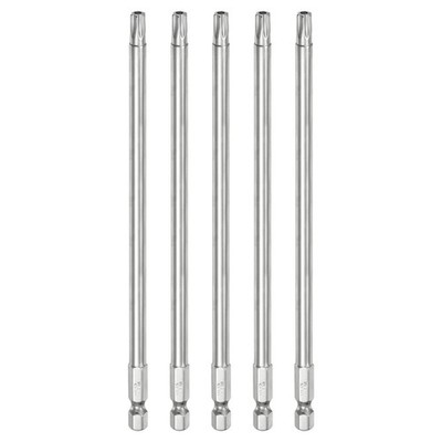 5pcs T30 Security Torx Bit 1/4'' Hex Shank 6'' Long Tamper Resistant Star Bits