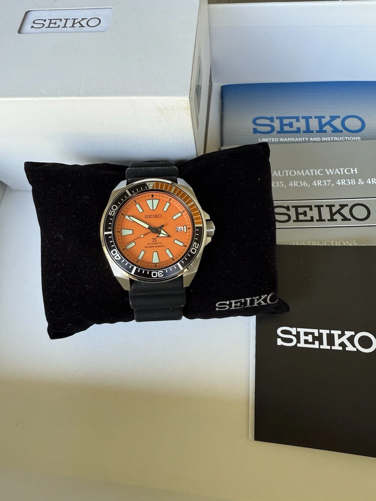 Seiko Men's Samurai SRPB97 SRPC07 Second Gen Prospex Diver Watch Orange