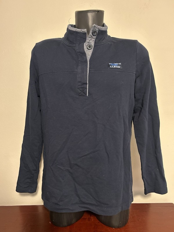 LL Bean Navy Blue Women's Rugby Henley High Neck 1/4 Button Shirt Pullover