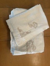 Lenzuolo piatto lino vintage e 2 federe abbinate ricamo floreale - pulito