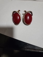 TRIFARI Vintage Earrings Cabochon Gold Tone C...