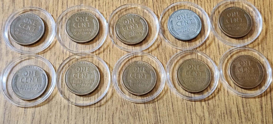 Vintage 1940–1949D Lincoln Wheat Rare 10 Penny Lot w/ 1943 Steel - Image 2 of 2