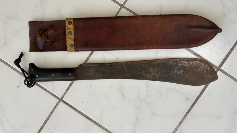 Vintage 1940 Legitimus & Collins Co. Machete #1250 & Leather Scabbard 