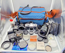 MINOLTA XG-M 35mm SLR FILM CAMERA w/ASSORTED LENSES  EXTRAS HUGE LOT UNTESTED