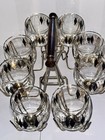 Vintage Federal Harlequin Roly Poly Black Gold Diamond Set Caddy & 8 Glasses EUC — photo 3