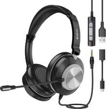 USB Headset with Microphone for Laptop/Pc, Wired Computer Headset with Noise Can