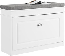 Sobuy Shoe Storage Bench with Seat Cushion - Narrow Shoe Rack with Flip Drawer,