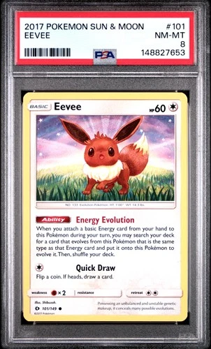 2017 POKEMON SUN & MOON #101 EEVEE PSA 8