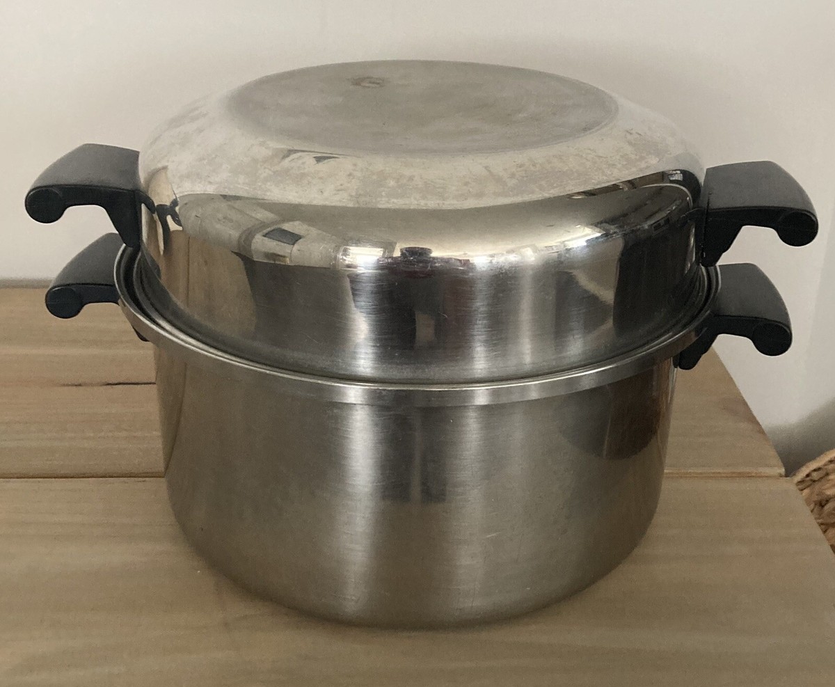Amway Queen 3段式蒸し器 18/8ステンレス製 Vintage 3pc Amway Queen 5 qt. Stock Pot w/ 2 Lids 3-PLY 18/8