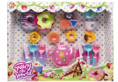 Spielset Küche Tee Gebäck Kuchen Donut Essen Konditor Kinder Kaufladen Besteck