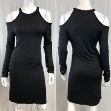 NWT Michelle by Comune Medium Black Stretchy Cold Shoulder T-Shirt Dress