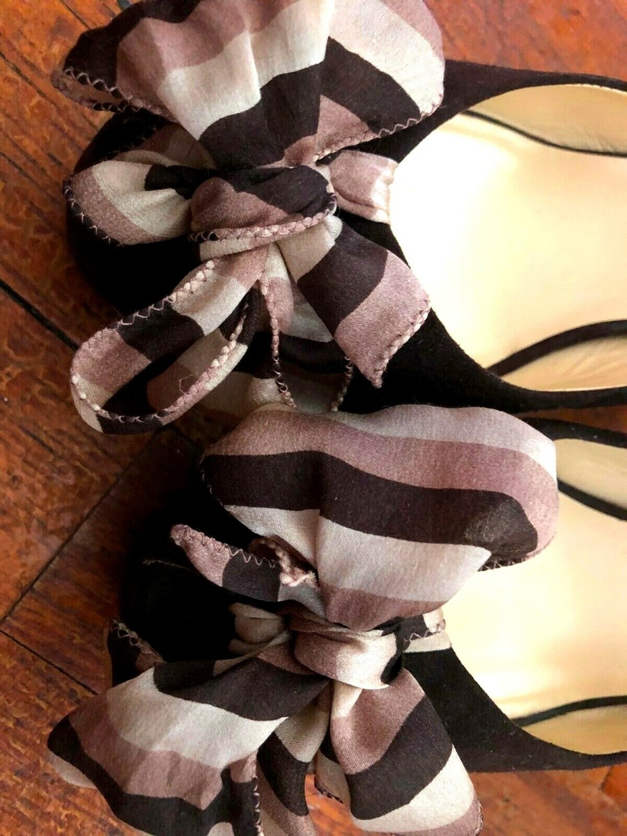Miu Miu Vintage Designer Silk Bow Brown Suede Peep-Toe