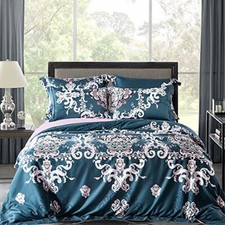 3pc JELLYMONI Green 100 Egyptian Cotton Duvet Cover Set Boho Damascus - Queen