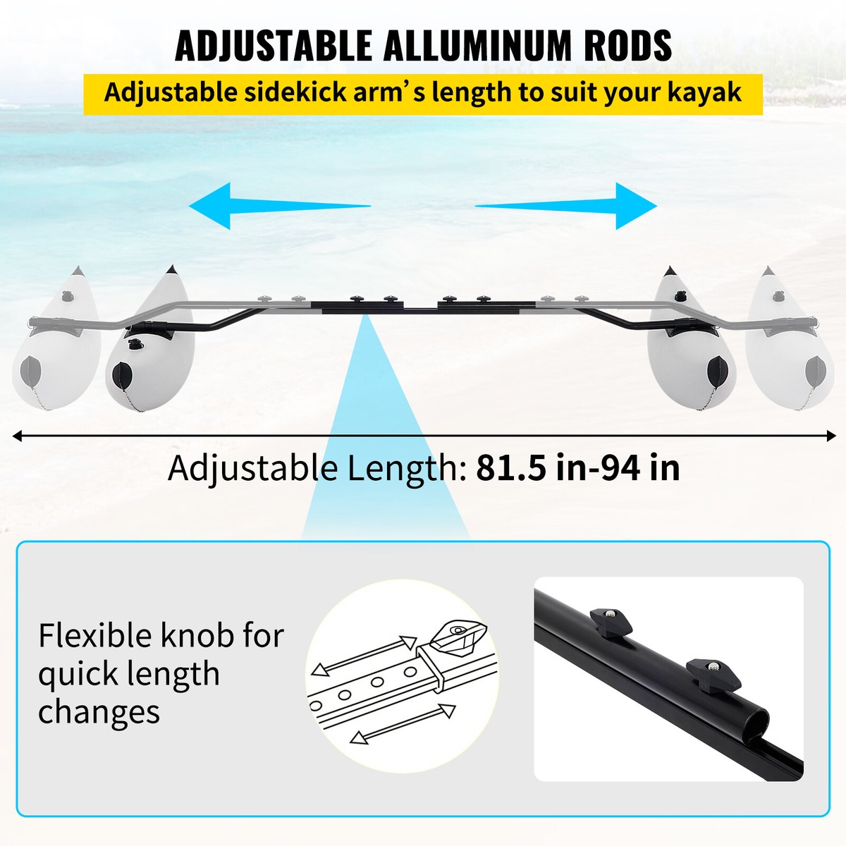Kit Stabilisateur Kayak Gonflable VEVOR 2.1-2.4m - PVC Pour Canoë - Sécurité Nautique - Blanc