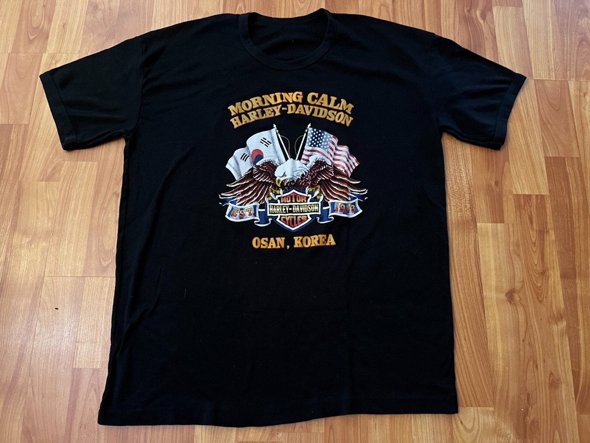 Harley Davidson Motorcycles MORNING CALM Osan KOREA Black T Shirt