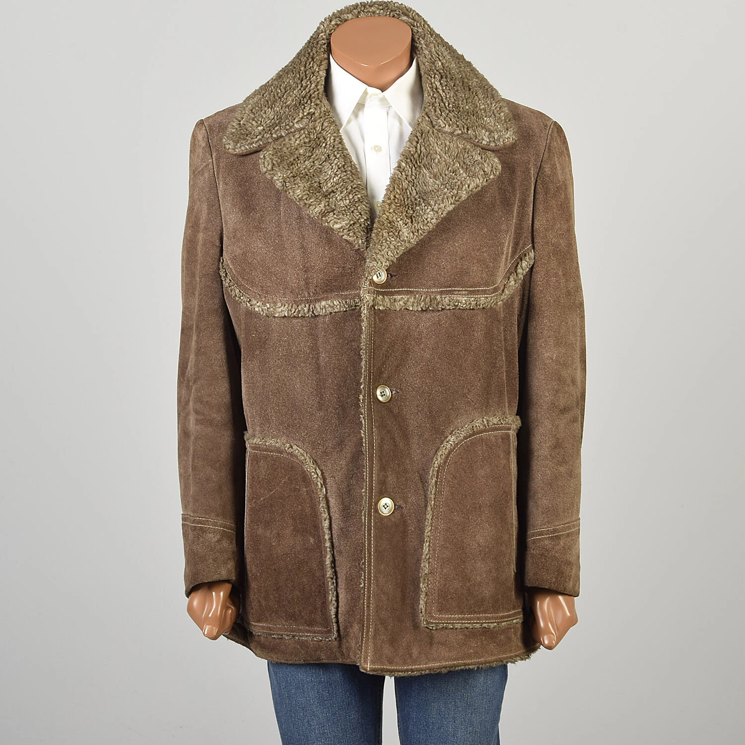  1970s suede leather faux shearling western cowboy jacket