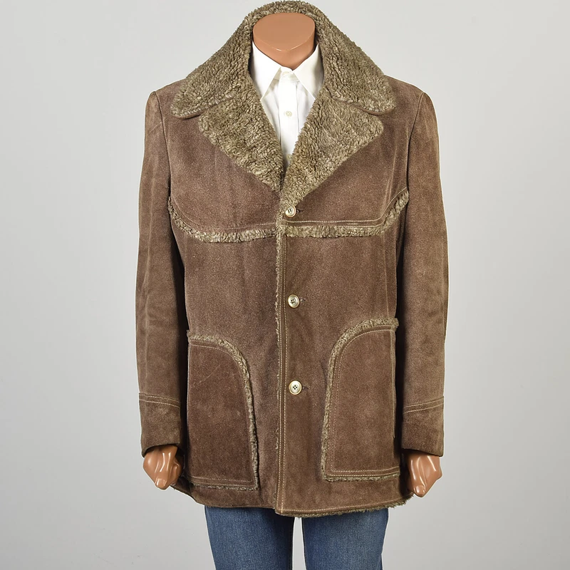  1970s suede leather faux shearling western cowboy jacket