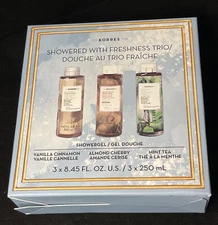 KORRES Shower Gel Vanilla Cinnamon Almond Cherry Mint Tea 8.45oz Set Of 3 SEALED