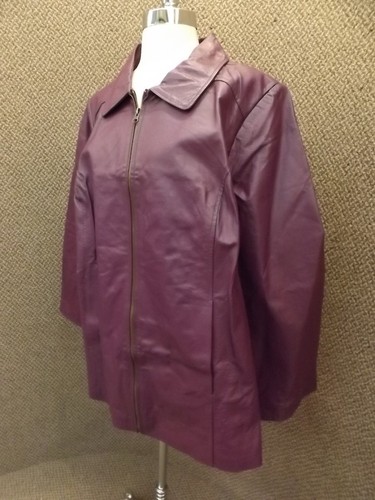 Jessica London NEW NOS Womens Plus Sz 20 Berry Genuine Leather Jacket Zip Down - Picture 6 of 7
