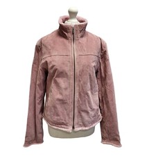 Ben Sherman Pink Zipped Suede Leather Jacket Uk Women's Size 16 I980
