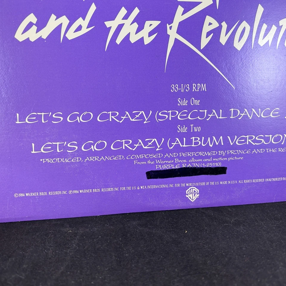 1984 PRINCE AND THE REVOLUTION LET'S GO CRAZY 33-1/3 VINYL LP SINGLE PROMO RARE - Image 2 of 4