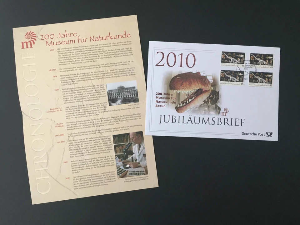 GERMAN POST ANNIVERSARY-FDC 2010 BERLIN MUSEUM ANIMALS FISH MONKEY DINOSAUR u612 - Image 2 of 4