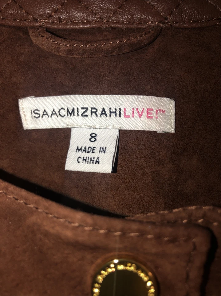 Chaqueta de Gamuza Isaacmizrahilive Marrón talla 8 Nueva Sin Etiquetas ¡Preciosa! Acentos acolchados de cuero Foto 3 de 4