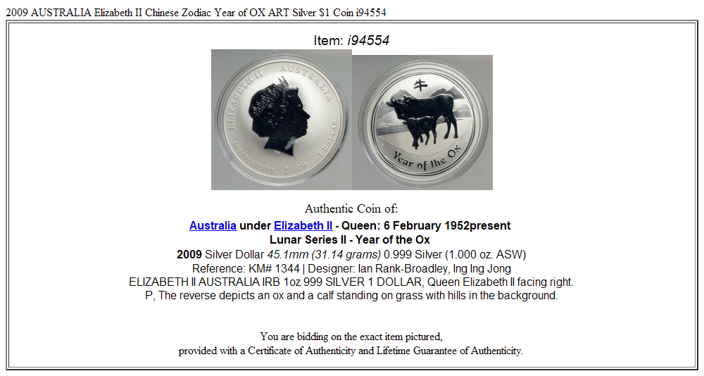 2009 AUSTRALIA Elizabeth II Chinese Zodiac Year of OX ART