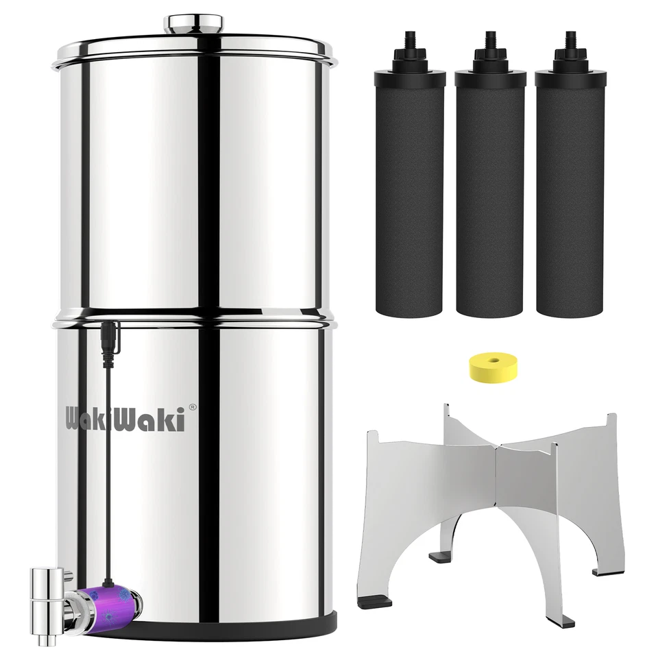 Stainless Steel Gravity Water Filter–2.25 Gal,0.1μm,3 Filters Water Purification