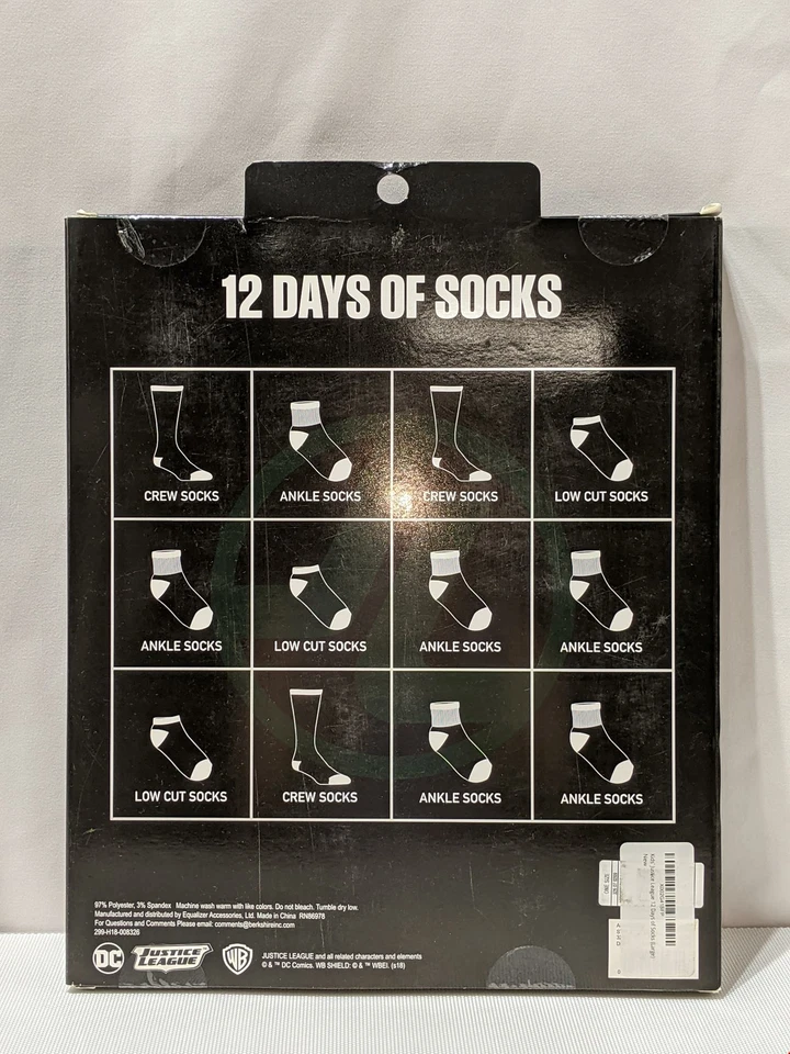 Calcetines Liga de la Justicia Niños Grandes 12 Pares Adviento Superman Batman Caja Nuevos 1169 Foto 2 de 4