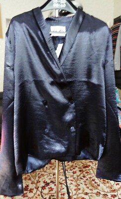 NA - KD Damen zweireihige Metallic Blazer, Gr. 38, dunkelblau, NEU mit Etikett