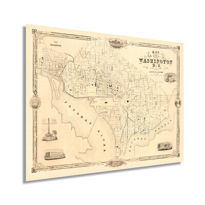 1850 Washington DC Vintage Map - City of Washington DC USA Wall Art Poster Print