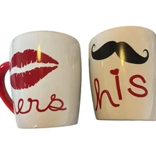 His and Hers Coffee Mugs Teacup Red White Black Set 12oz Valentine Gift