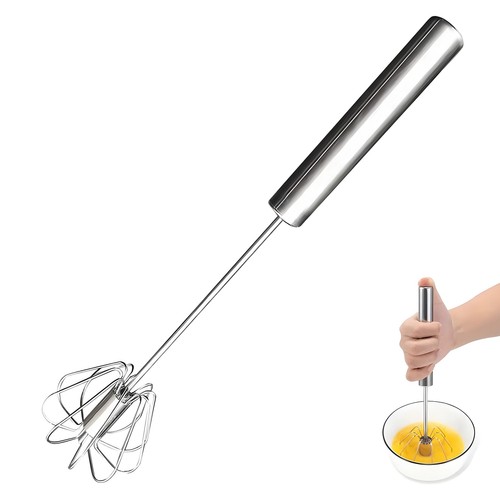 Batidor de huevos Batidor de huevos, batidor giratorio semiautomático de acero inoxidable empuje manual - Imagen 12 de 12