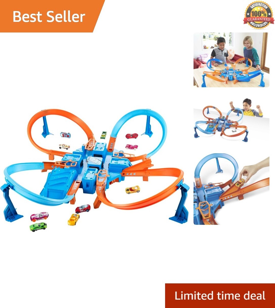 Hot Wheels Track Set with 1:64 Scale Toy Car, 4 Intersections for
