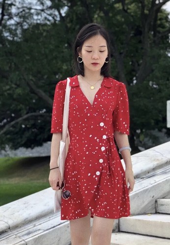 Quanta Du Soleil De Paris Chili Dress Red Floral Sz 36 Small