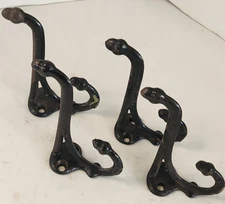 4 Cast Iron Black School Style Coat Hooks Hat Hook Rack Hall Tree Acorn Hook