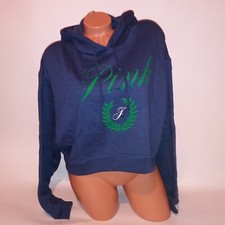 Victoria Secret PINK Crop Hoodie XL Blue Green Logo Hooded Long Sleeve New