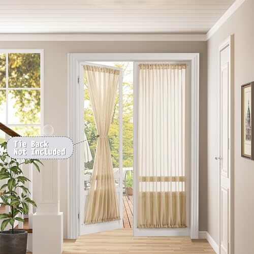 Sheer Door Curtain Closet Linen Textured Curtains Sheer 54"W x 72"L Beige - Picture 2 of 7