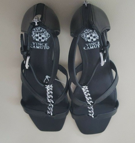 Vince Camuto Sereney Black Leather Chain Ankle Strap Gladiator Sandals 7.5 & 8.5 | eBay