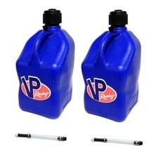 VP Fuel 2 Pack Square Blue 5 Gallon Fuel / Water Jug + 2 Pack Hose Circle Track 
