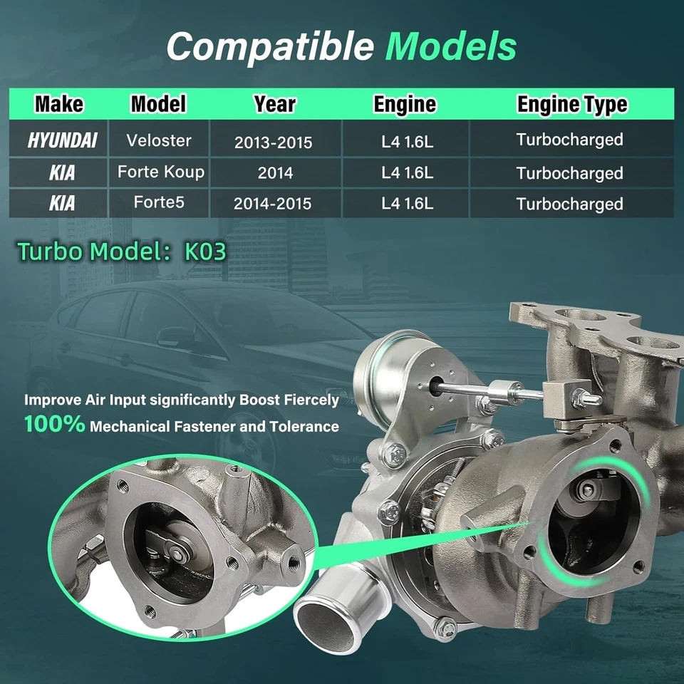 Conjunto turbocompresor apto para 11-22 Hyundai i30 Sonata Kia G4FJ 1,6 L Turbo Foto 2 de 4