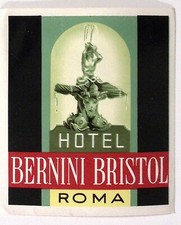 c1940s Hotel Bernini Bristol Roma ITALY Luggage Label 3.5 x 4.25"