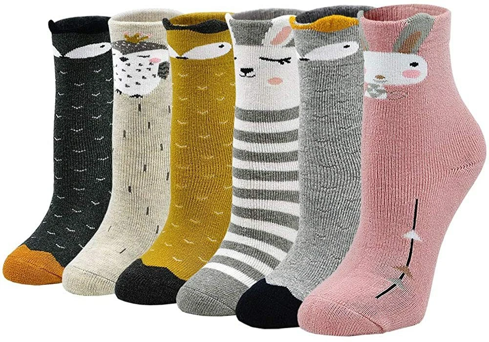 6 Pairs of Kids Girls Cute Animal Bunny Socks Thick Warm Winter Thermal Cotton