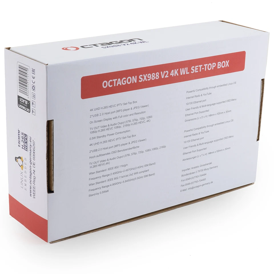 OCTAGON SX988 V2 4K UHD IP H.265 HEVC IPTV Smart TV Set-Top Box schwarz - Bild 3 von 4