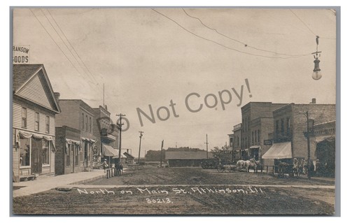 RPPC Railroad Train Station Main Street ATKINSON IL Childs Real Photo ...