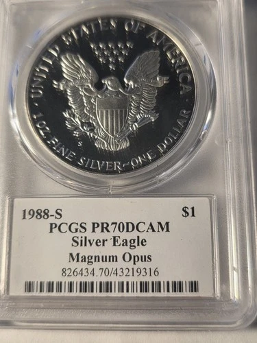 1988-S PCGS PF 70 DEEP CAM AMERICAN SILVER EAGLE MERCANTI MAGNUM OPUS 1 oz  1