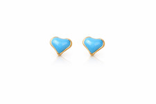 14K Yellow Gold Enamel Heart Baby Stud Earring, Screw back