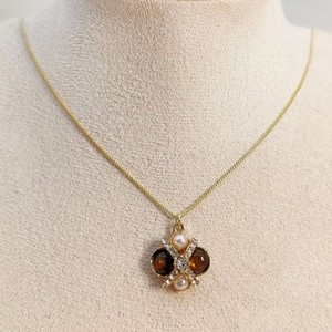 Authentic Pretty CZ Pearl Tiger's-eye Lion Dance Charm Gold Plated Box Chain Necklace