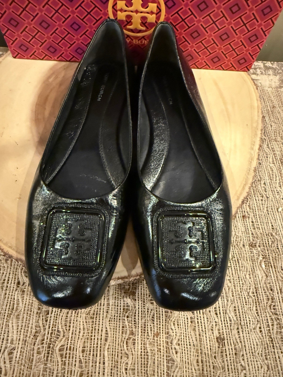 Tory Burch Georgia Black Crystal  Pave Leather Flats Sz-9 328$ thumbnail 2